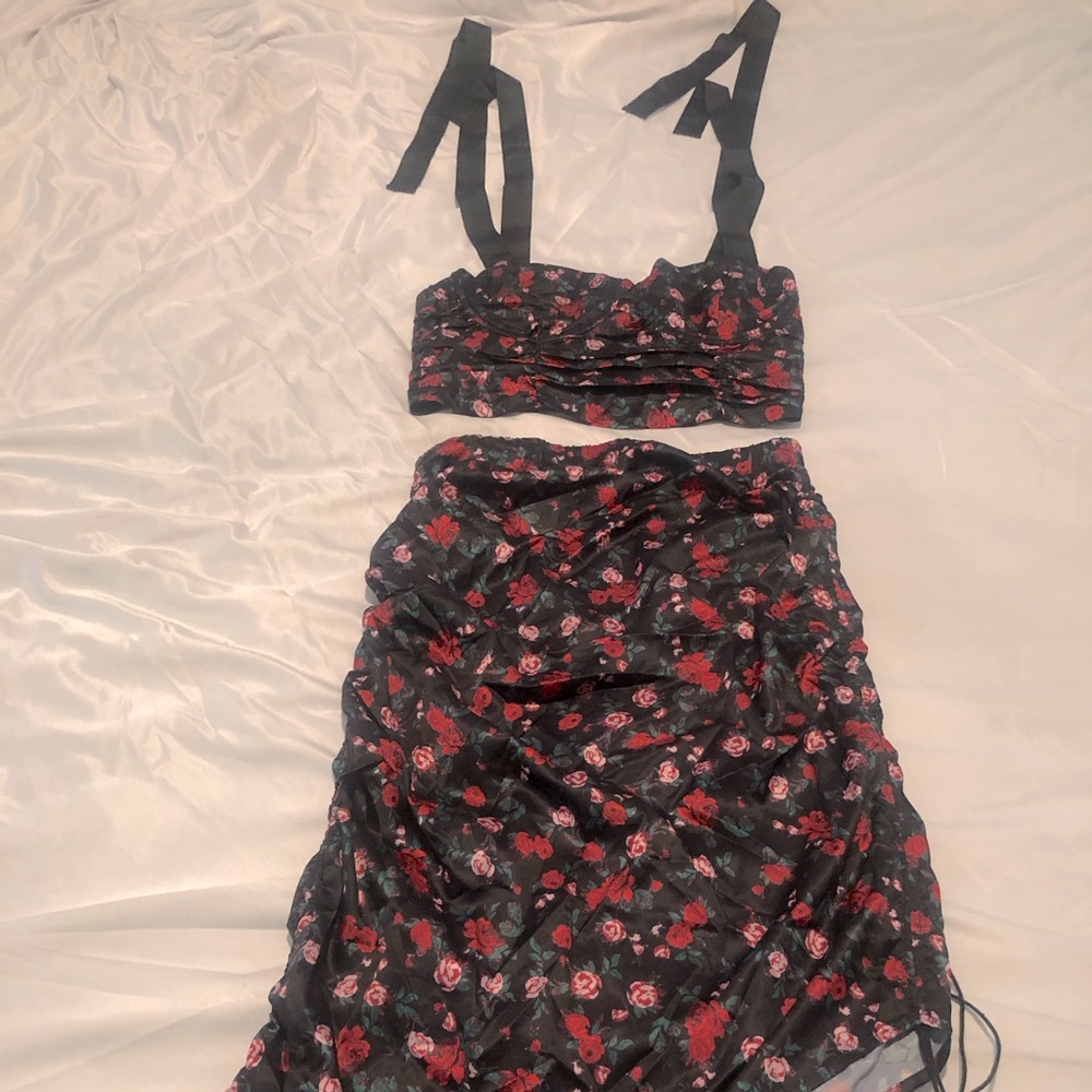 Not your girl two piece floral skirt set